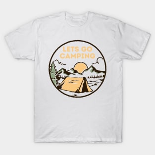 Lets Go Camping Fun And Decorative Tent And Mountains T-Shirt